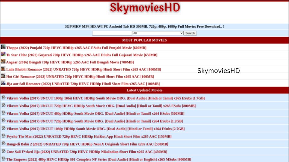 SkymoviesHD 2022 – Download Latest HD Bollywood, Bengali, Hollywood Movies SkymoviesHD.in