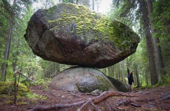 Massive Rock Delicately Balanced on Top of Another Rock in Finland
